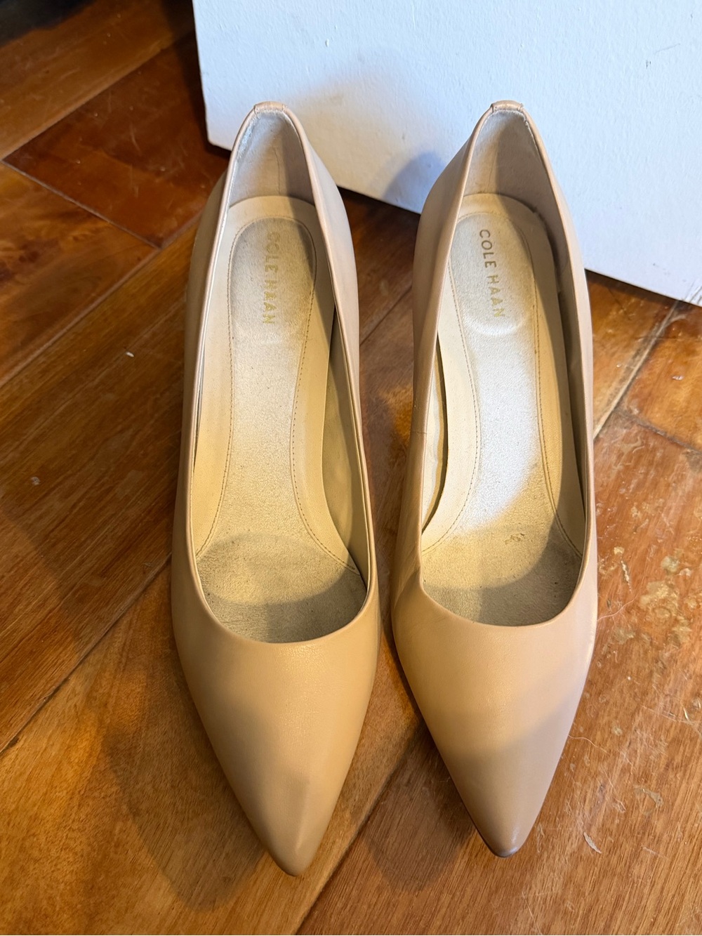 Cole Haan Beige Pointed-Toe Leather Pumps